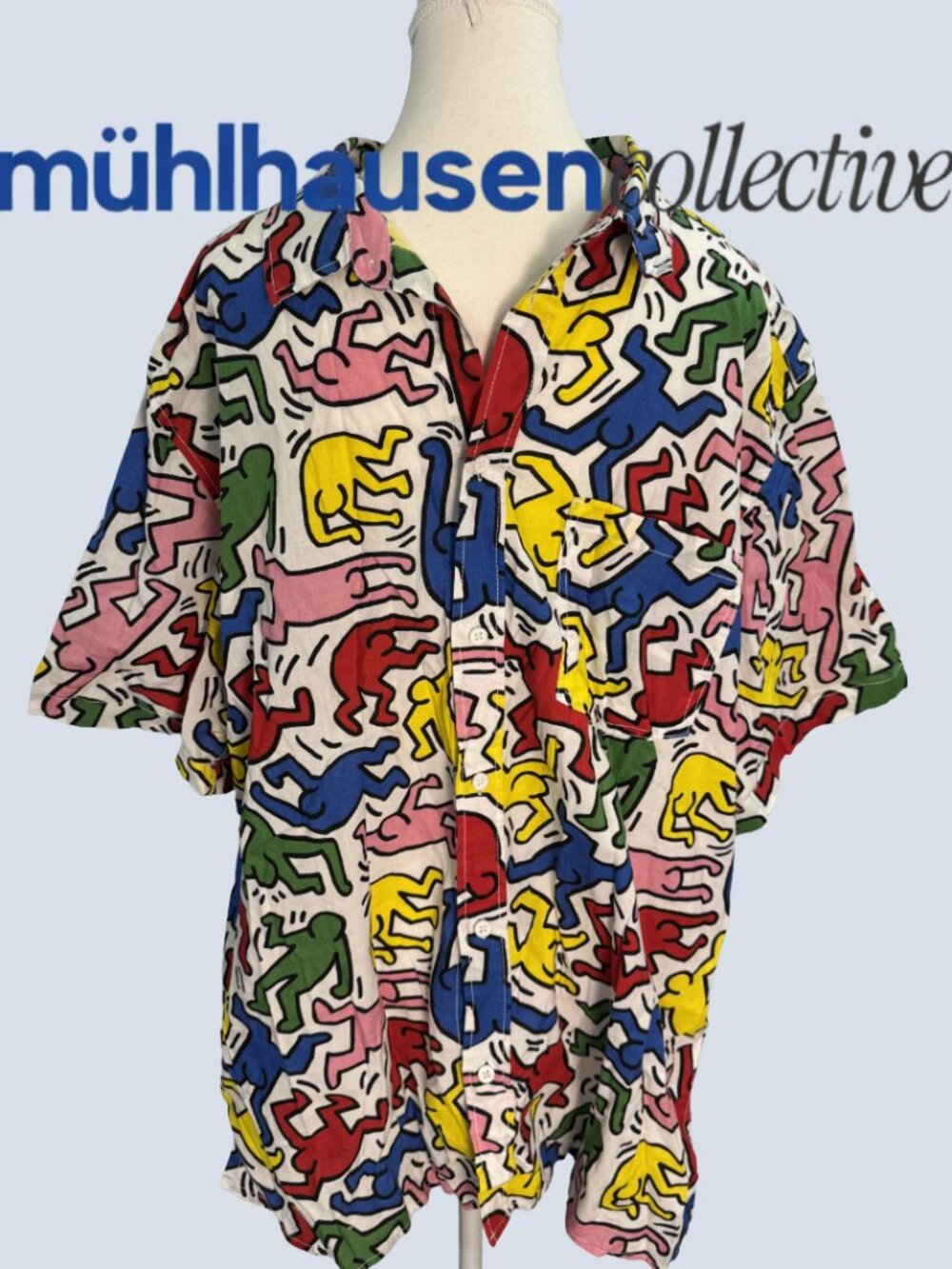 H&M Keith Haring Graphic Short Sleeve Button-Down